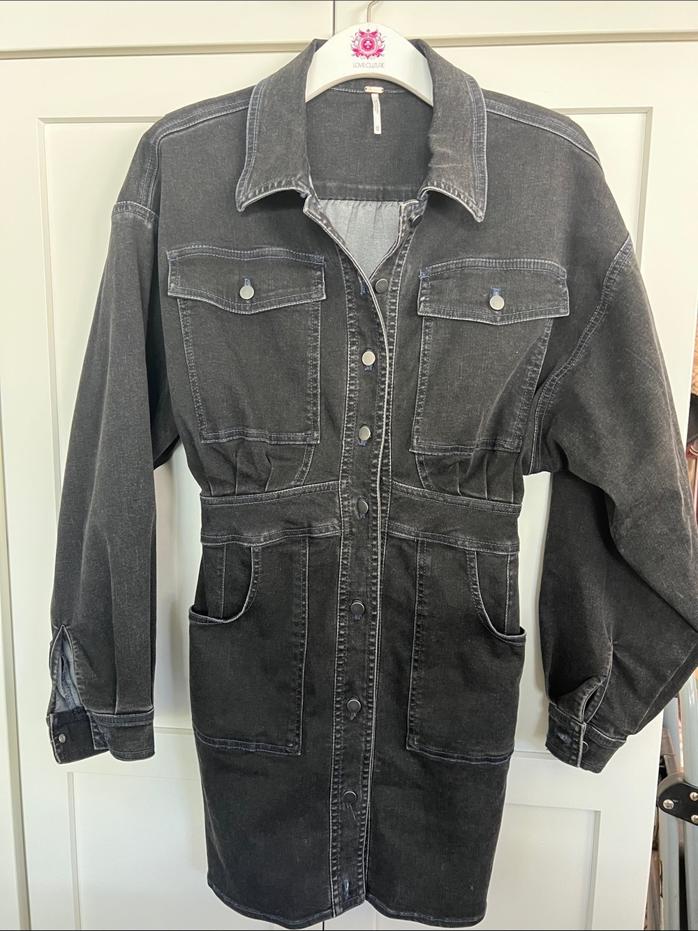 Free People Bo Denim Mini Dress Washed Black XS Excellent Condition